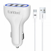 Зарядно устройство за кола Earldom ES-CC13, 3xUSB, QC3.0, С Type-C кабел, Бял - 40254