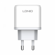 Мрежово зарядно устройство LDNIO A2526C, 45W, 1 x Type-C F, 1 x USB F, PD, QC, PPS, С Кабел Type-C към Lightning , Бял - 40288