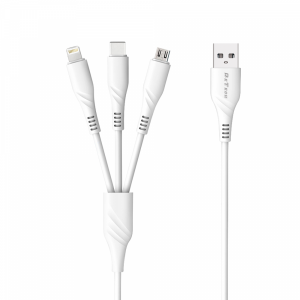 Кабел за зареждане DeTech DE-C40, 3 в 1, Micro USB, Lightning, Type-C, 1.0m, Бял - 40203