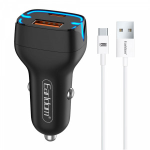 Зарядно устройство за кола Earldom ES-CC2, 1xUSB QC3.0, 1xType-C PD, С Type-C кабел, Различни цветове - 40249