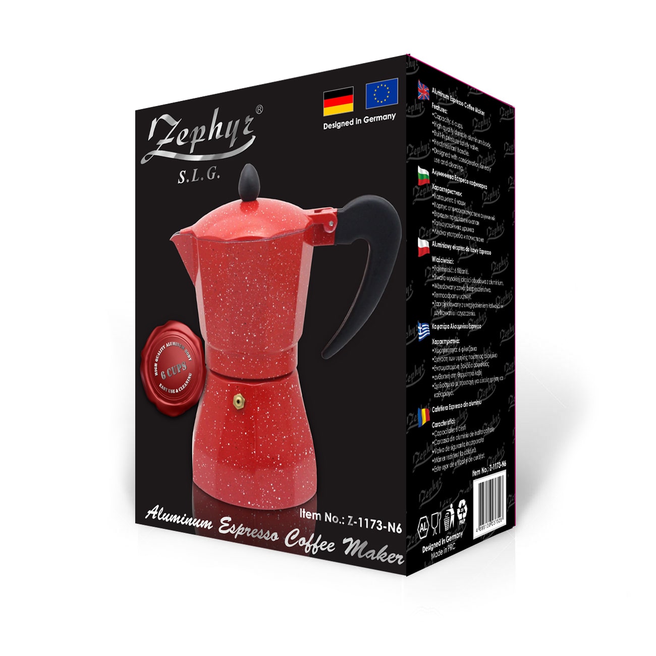 Кубинска кафеварка ZEPHYR Red Passion ZP 1173 N6, 6 чаши, Червен/черeн