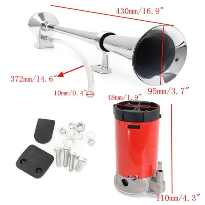 12V Мощна тромба клаксон единична с компресор за камион бус ван автомобил 43 cm.