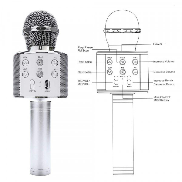 Караоке микрофон Rotosonic WS-858, Безжичен, Вграден високоговорител, Еквалайзер, Акумулаторен