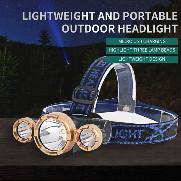 Мощен светодиоден челник, акумулаторен с три глави HIGH POWER HEADLAMP B-30