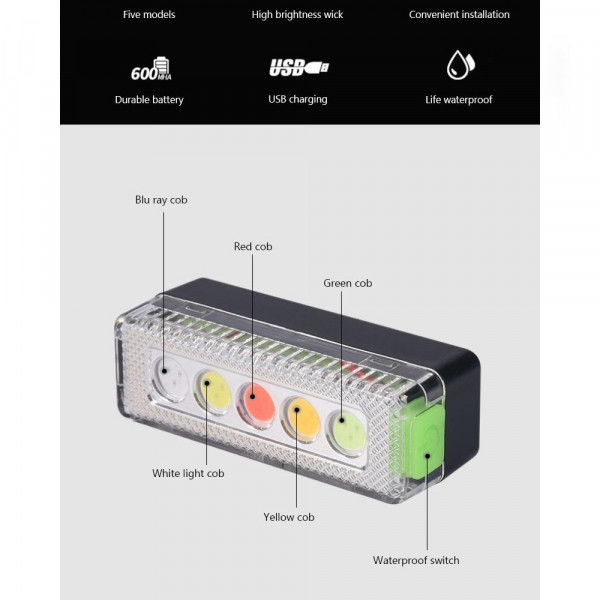 Цветни предупредителни светлини за велосипед, USB зареждане