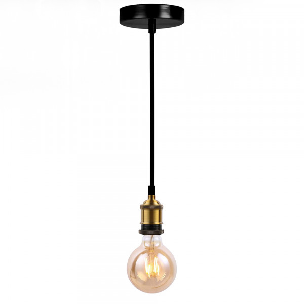 ЛУКС висяща ЧЕРНА лампа - пендел, винтидж, E27- бронзова фасунга, метален обков, без крушка