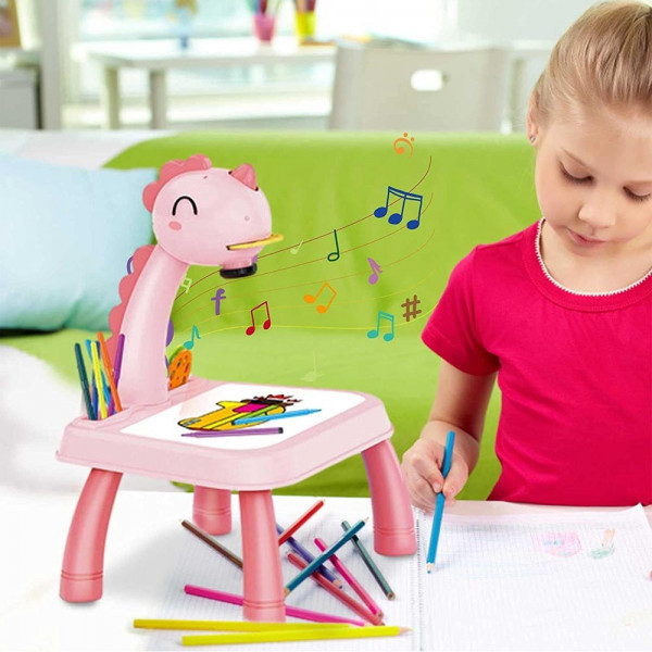 Музикална детска масичка-дъска за рисуване с проектор - 🦄 РОЗОВ ЕДНОРОГ 2203