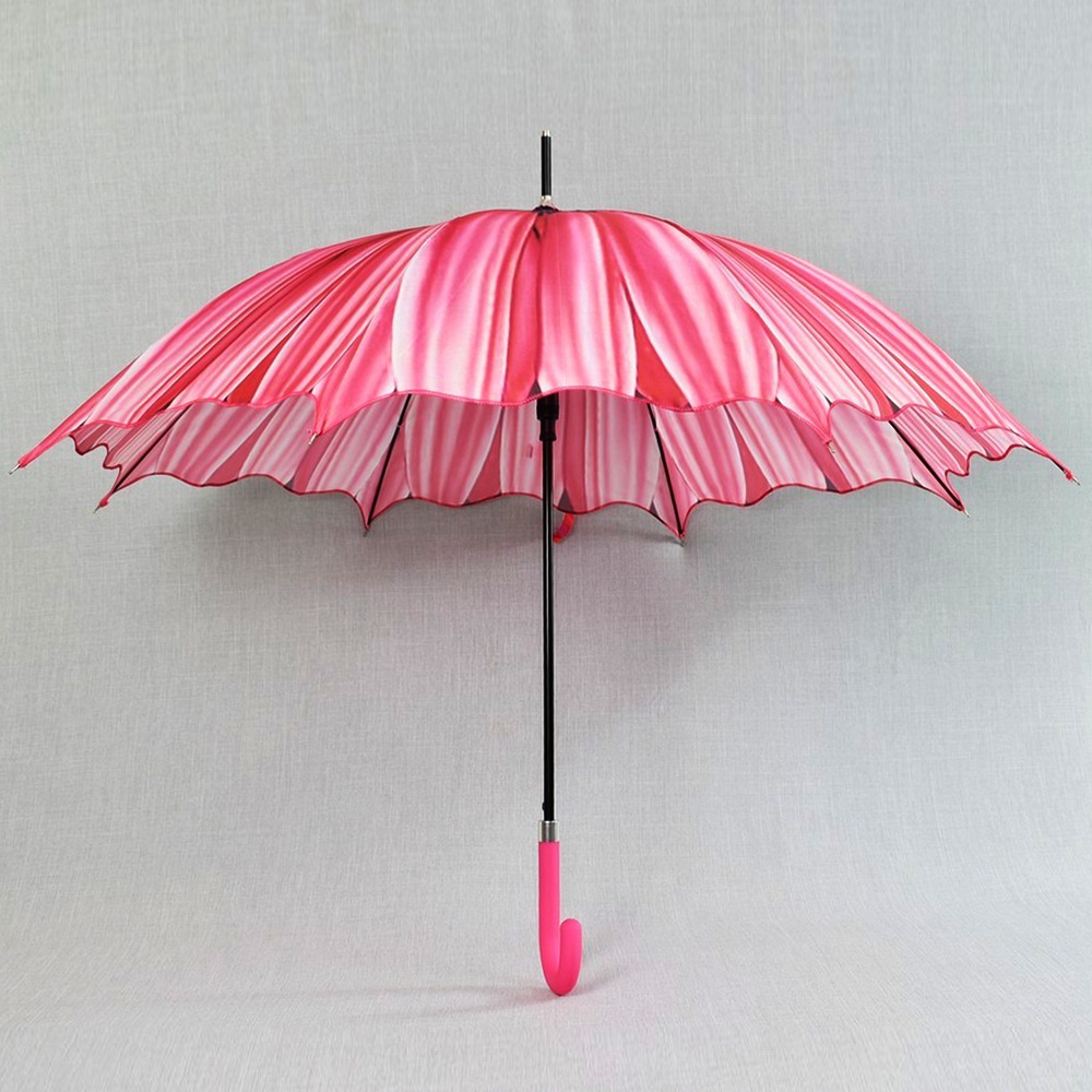 3D вълнообразен автоматичен дамски чадър SUMMER PINK FLOWER 14-449
