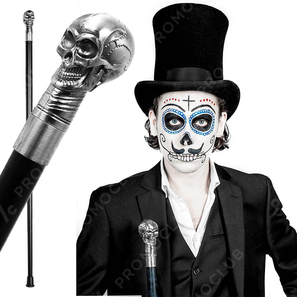 Елегантен бастун с метална дръжка ЧЕРЕП и вграден кинжал 40 см GOTIC SKULL DAGA CANE, BFO2