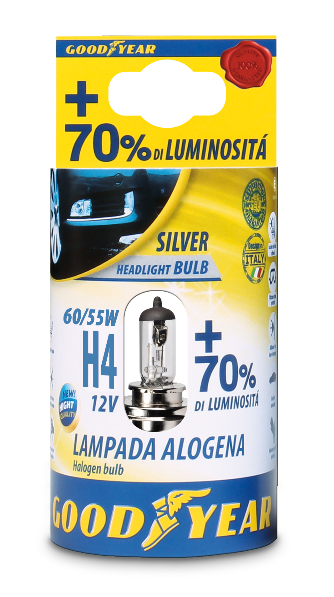 Комплект от 2 броя халогенни крушки крушка H4 Х4 12V 60 / 55W + 70% 3000K E4 Goodyear Гудиър