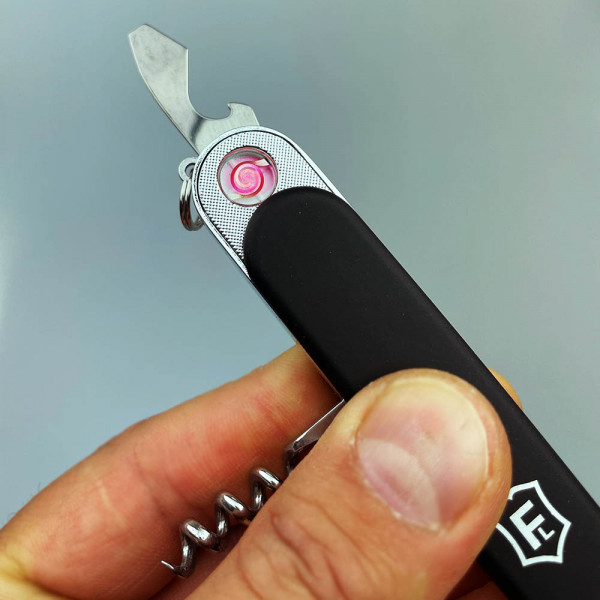 Сгъваем мулти нож - запалка 4 в 1, вградена батерия USB, подаръчна кутия, ветроупорна запалка