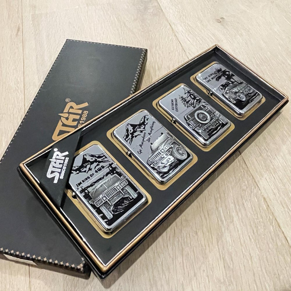 Комплект 4 луксозни метални запалки JEEP SILVER в подаръчна кутия