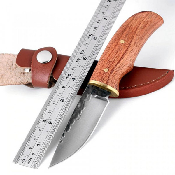 Ръчно изработен компактен ловен нож CLASSIC COMPACT BRONZE, дървена дръжка,  кожена кания