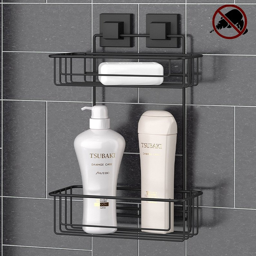 Етажерка за баня на 2 нива TEKNO TEL TR EF 256B, 25х15х39 см, Двойно залепване, Черен