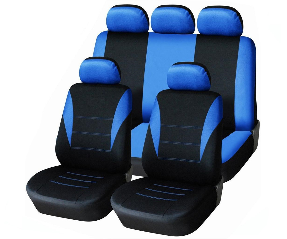 Универсална тапицерия, пълен комплект калъфи за предни и задни цели седалки,текстил в синьо-черно