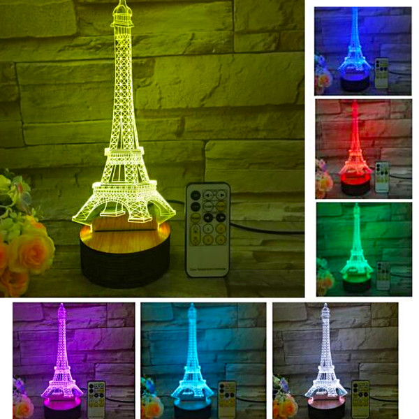 Холограмна LED лампа CREATIVE 3D EIFFEL TOWER RGB, с дистанционно управление и много цветове