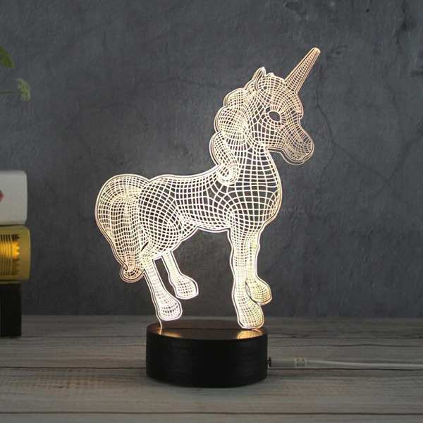 Стилна триизмерна LED лампа 3D CREATIVE UNICORN