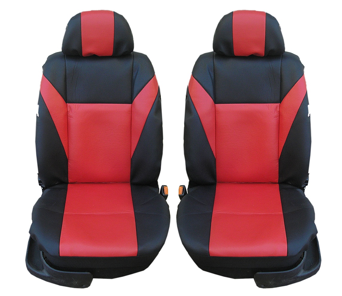1+1 Комплект универсални калъфи / тапицерия за предни седалки на автомобил / бус / джип - еко кожа - червено с черно