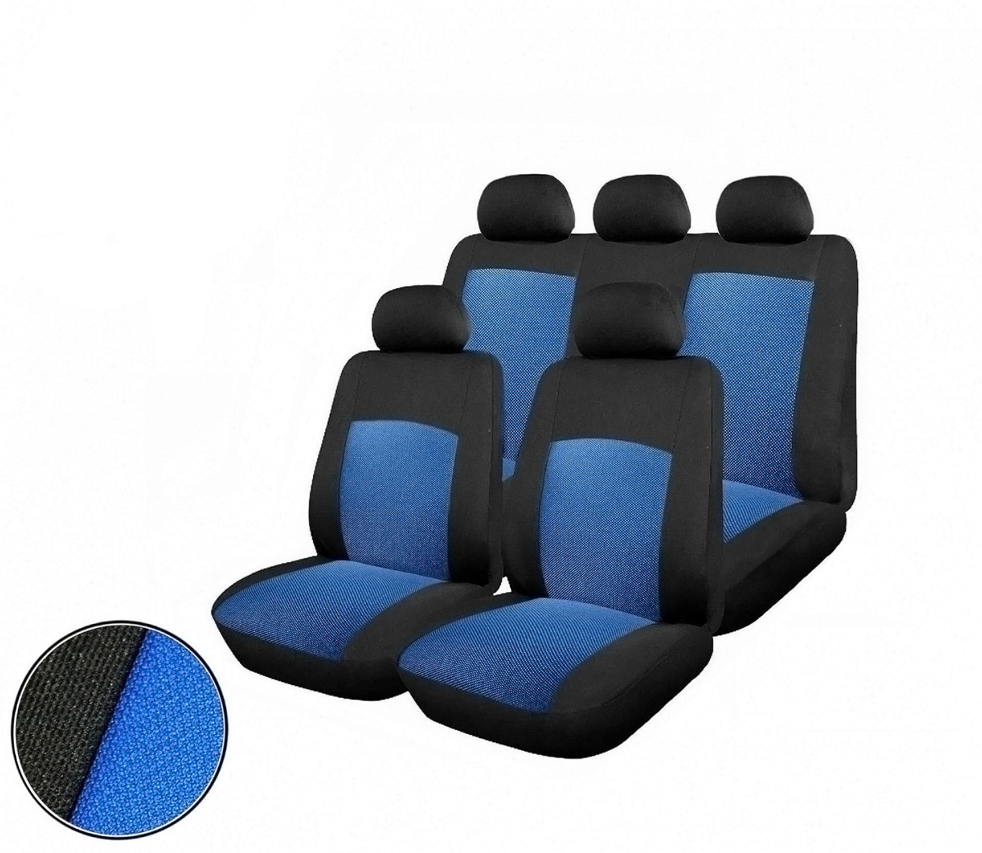 Пълен комплект калъфи / тапицерия - специално ушити за Dacia Logan - пасват перфектно на салона - черно и синьо