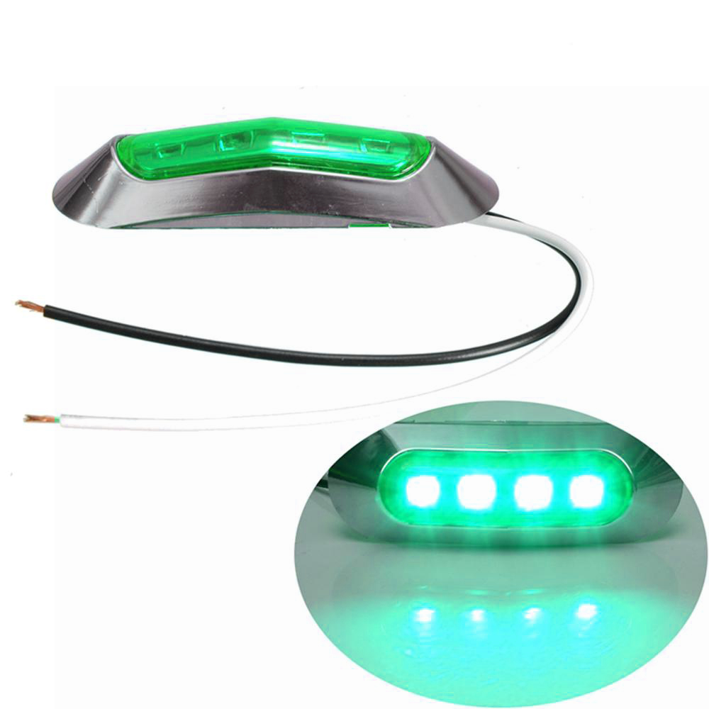 4 LED Светодиоден Габарит, Маркер, Зелен, Хромирана рамка, 12V