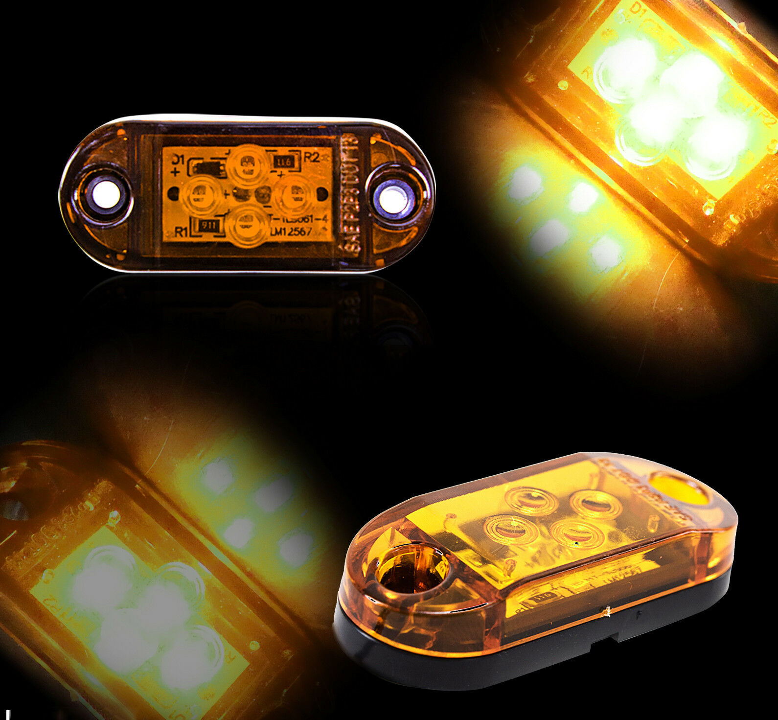 LED Диоден Габарит, Жълт Цвят, Маркер, 4 SMD Диода, 12V