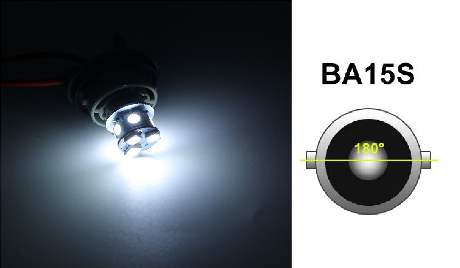 LED Лед Крушки, 22 SMD, BA15S 1156 (P21W), Срещуположни пинове (180°), Opposite, 12V, Бяла Светлина