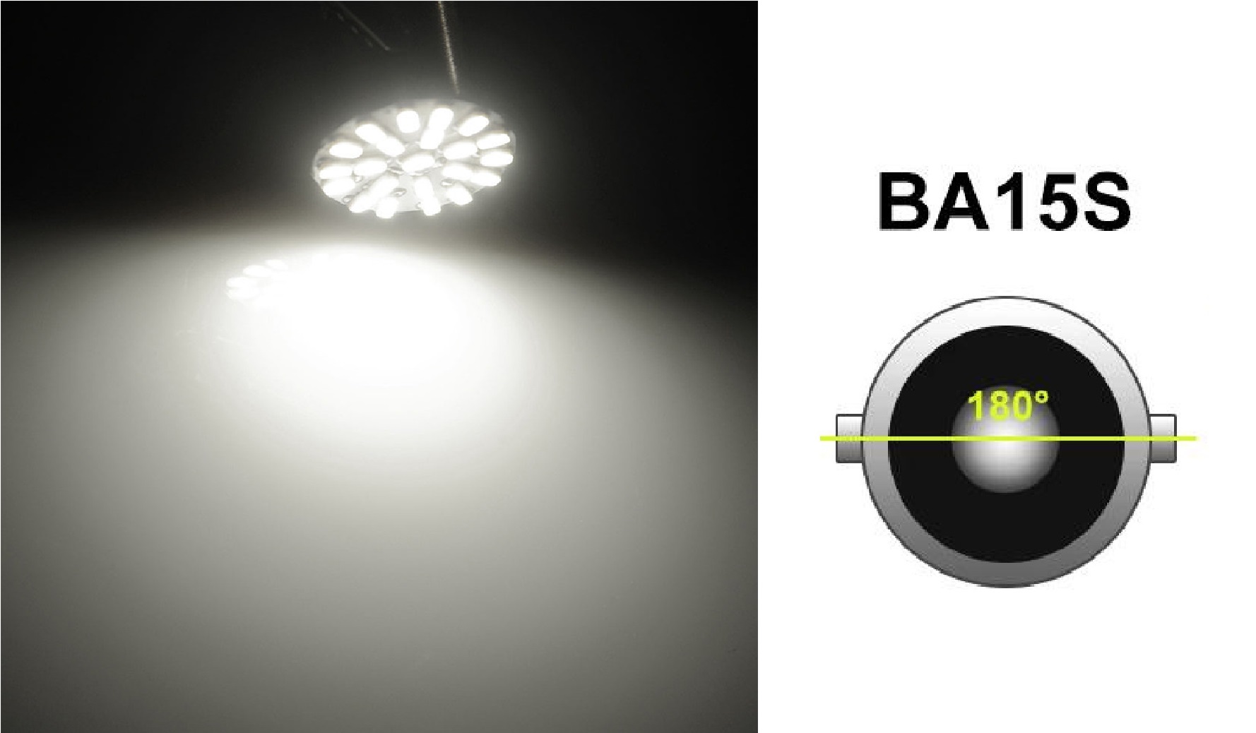 LED Лед Крушки, 22 SMD, BA15S 1156 (P21W), Срещуположни пинове (180°), Opposite, 24V, Бяла Светлина