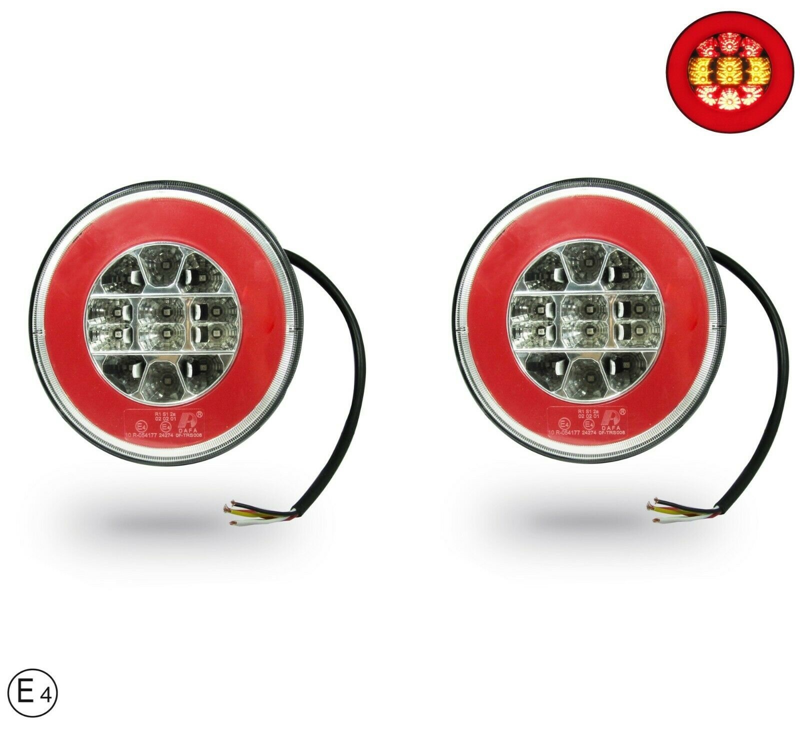 Комплект LED Светодиодни Стопове с Неон Ефект, Кръгли, Тип Хамбургер 12V-24V, E4, Ø14 см