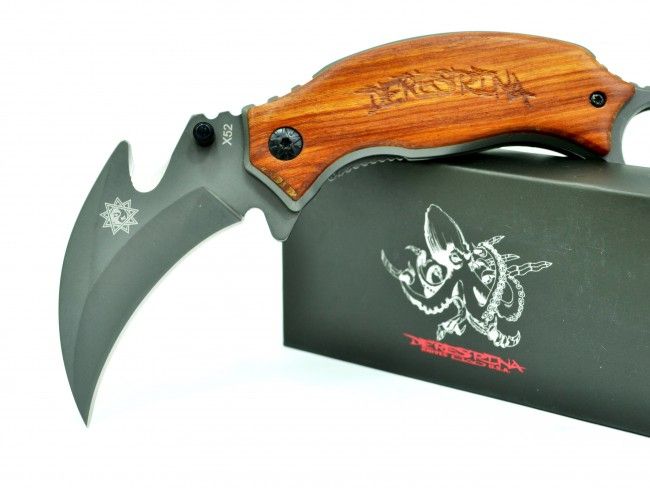 Бутиков сгъваем нож DERESTRINA X52 с дървена дръжка - karambit