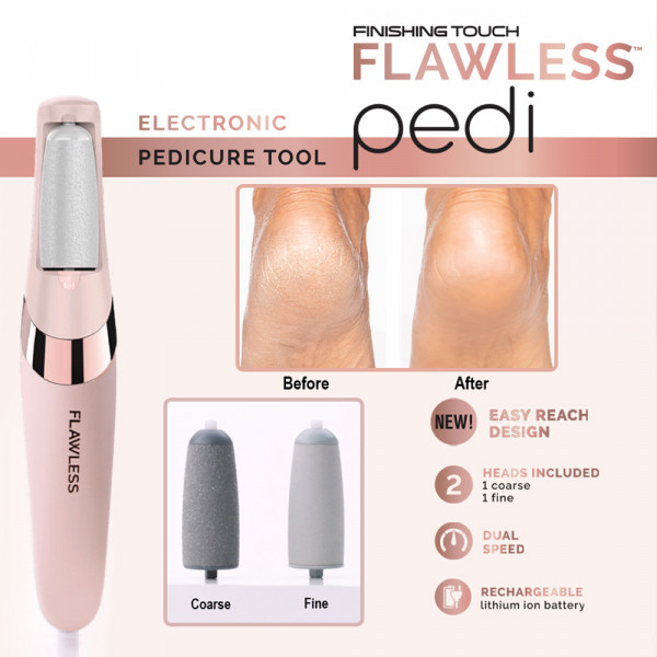 Електрическа пила за пети Finishing Touch Flawless Pedi за педикюр - изглажда кожата и отстранява мъртвата кожа, 2 приставки