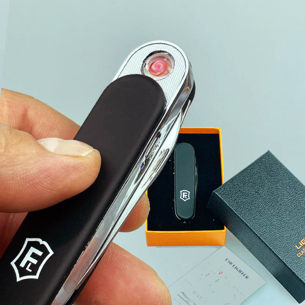 Сгъваем мулти нож - запалка 4 в 1, вградена батерия USB, подаръчна кутия, ветроупорна запалка