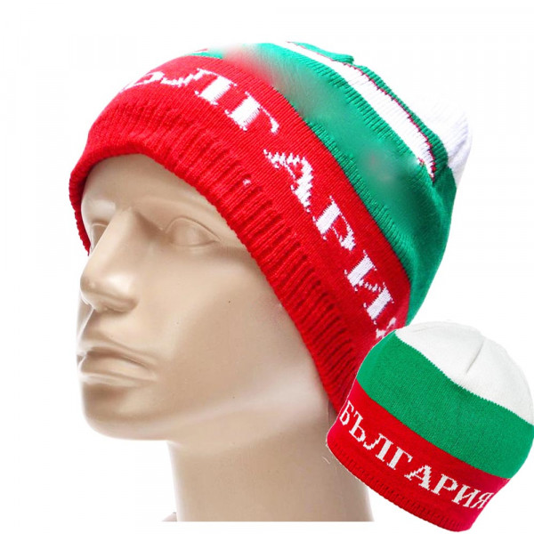 Зимна шапка "България", дебела, топла, цветове национален флаг, трикульор