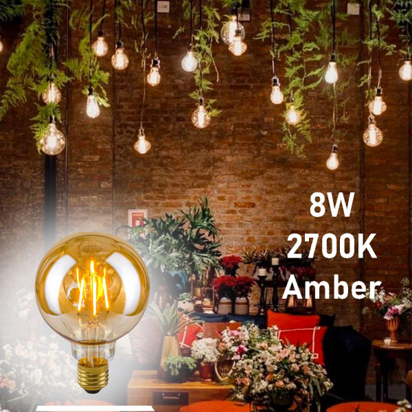 8W Голяма ретро винтидж LED крушка E27, LED BULB 2700K,  огледална повърхност, amber кехлибар, винтидж, BF22