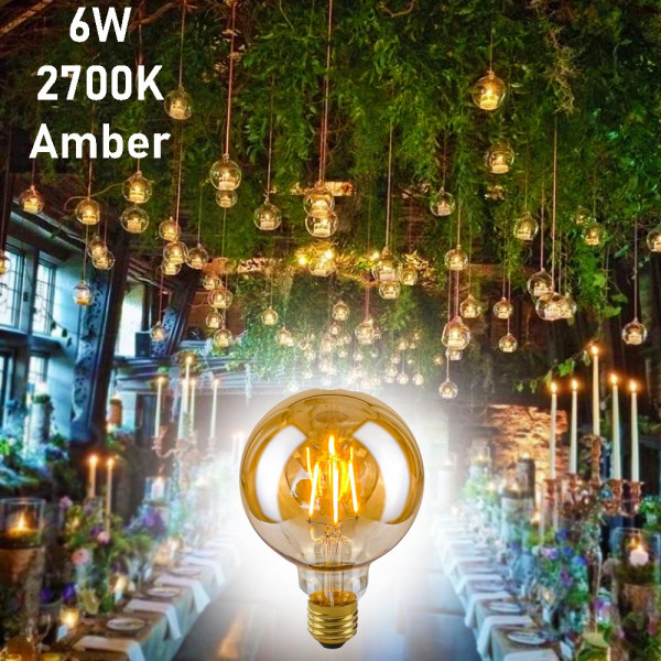 6W Средна ретро винтидж LED крушка E27, LED BULB 2700K, огледална повърхност, amber кехлибар, винтидж, BF22