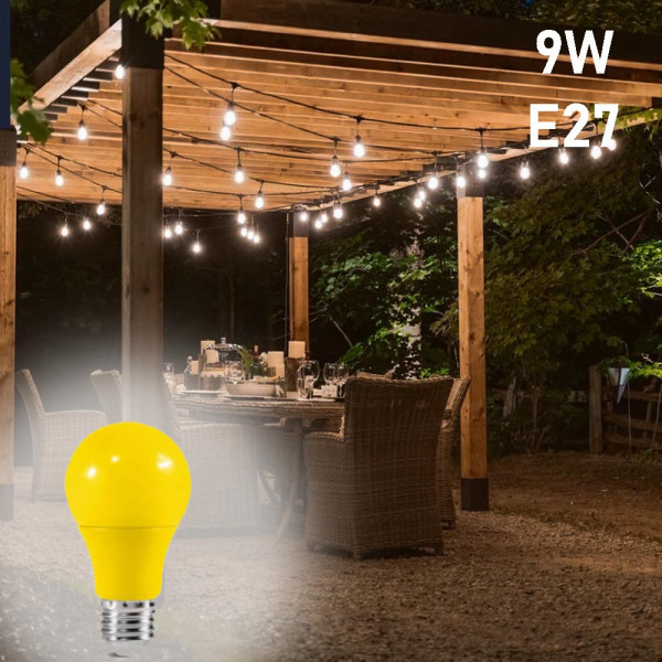 Мощна жълта LED крушка 9W E27 YELLOW, за дома и градината