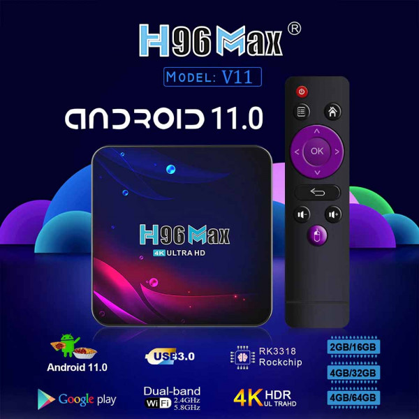 Мултимедиен плеър Smart TV BOX H96 MAX V11, Android 11, 4.0 BT, 3D, 4K HDR Ultra VP9 видео декодер, 5.8 G, WIFI, 4/32 GB