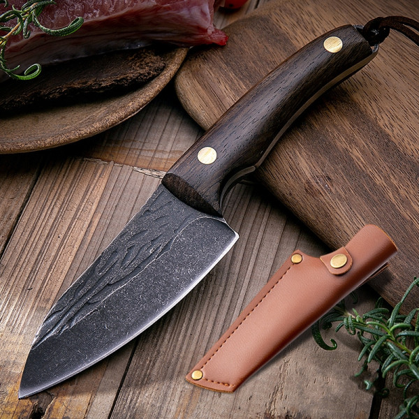 Кован ловен нож BLACKSMITH 76 Compact BLACK, фултанг, стомана 5CR15mov, кожена кания, BF22