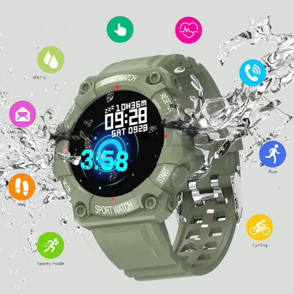 Смарт часовник No brand FD68 CAMOUFLAGED GREEN съвместим с Android и iPhone, прахоустойчив, Bluetooth, Пулс, Крачкомер и др.