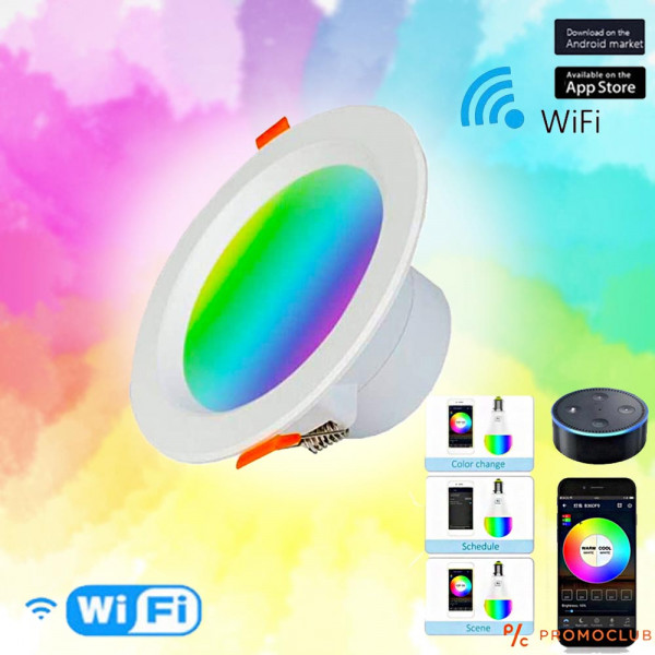 Интилигентна WIFI SMART LED лампа-луничка за вграждане, IP достъп за управление, Bluetooth, RGB+CCT. Милиони цветове и регулиране на яркостта