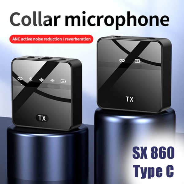 Интелигентен безжичен Bluetooth микрофон SX860 - предавател и приемник, BLACK, for Type-C, BF22