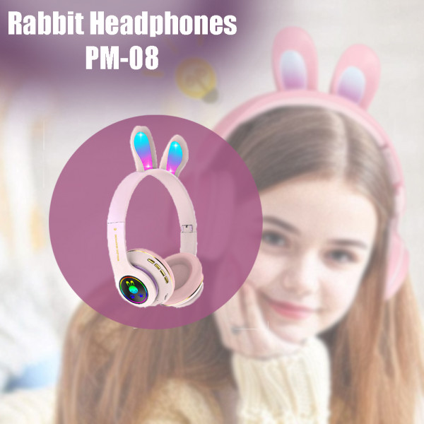 Безжични слушалки ХИТ МОДЕЛ 2022 Заешки уши Rabbit Headphones PM-08 PINK