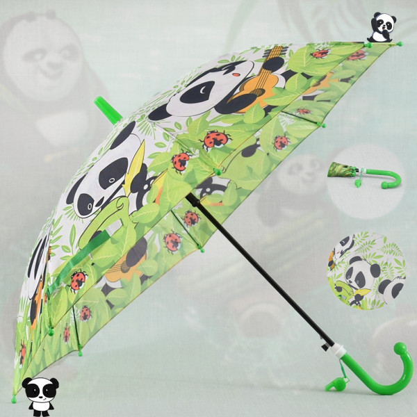 Детски цветен чадър GREEN PANDA със свирка закачена към дръжката 22222