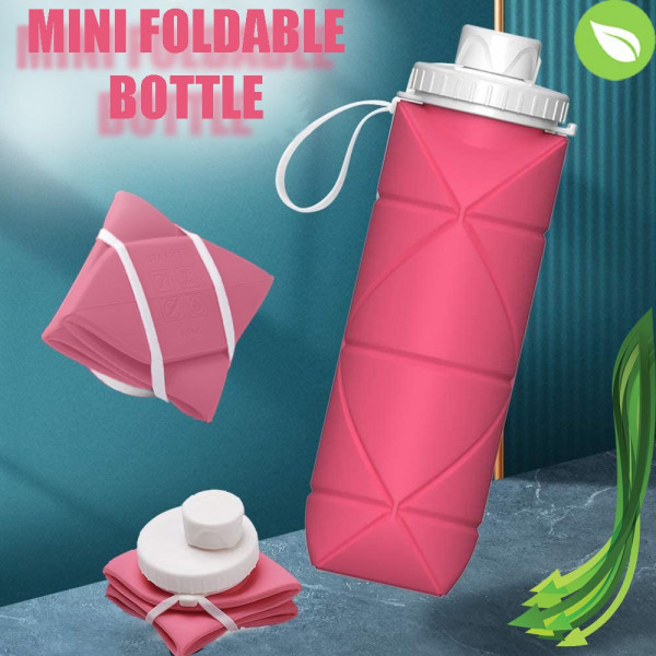 ✔Силиконова сгъваема бутилка-шише - розов цвят, 600ml, КРАЙ С ПЛАСТМАСАТА, MINI FOLDABLE BOTTLE