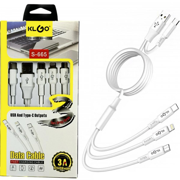 3в1 Кабел за данни KLGO S-665 FAST CHARGING CABLE