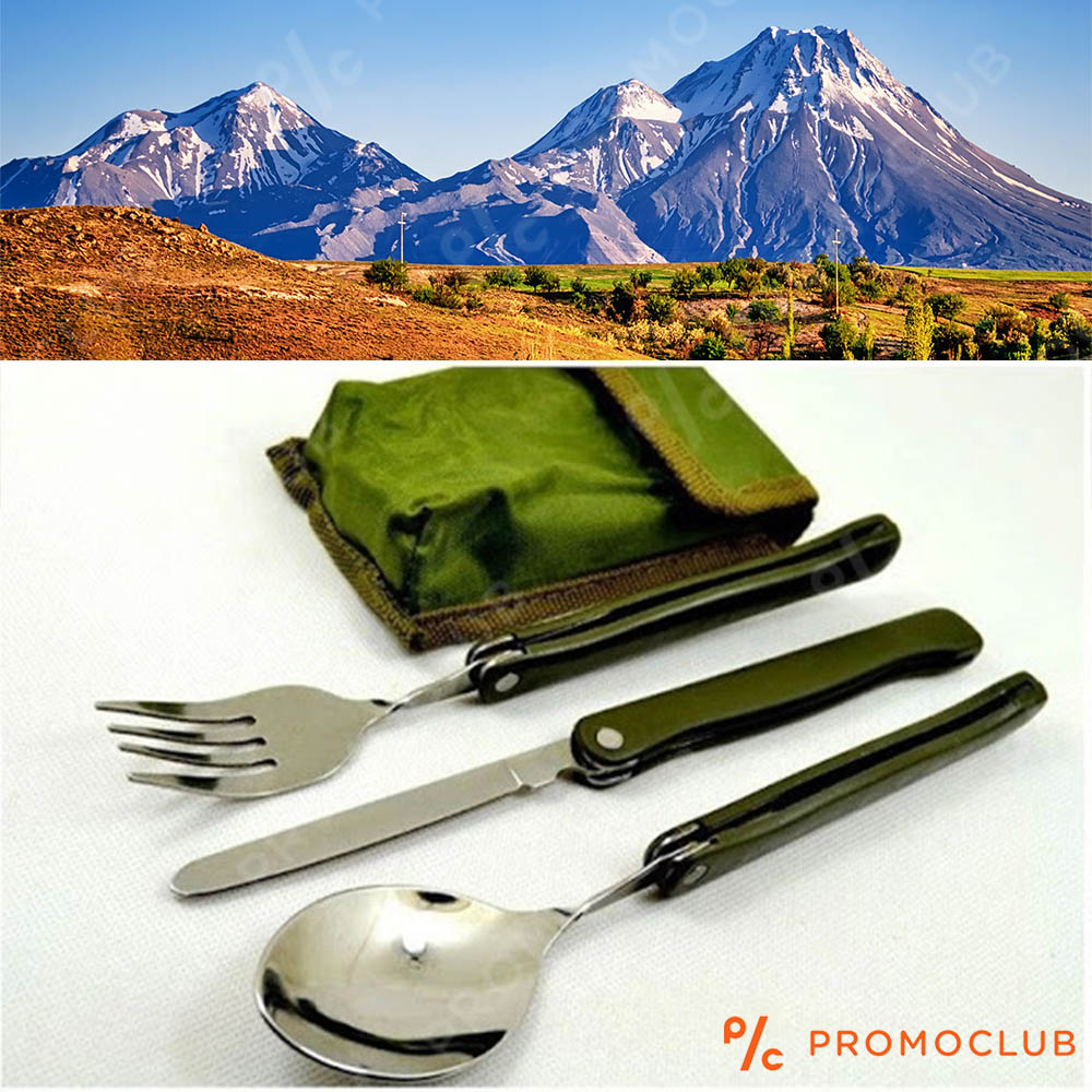Туристически комплект за хранене 2612 от 3 части- сгъваеми вилица, лъжица и нож в калъф