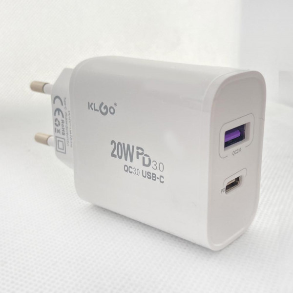 Адаптер за бързо зареждане KLGO PD-300, USB-A/USB-C, FAST CHARGING