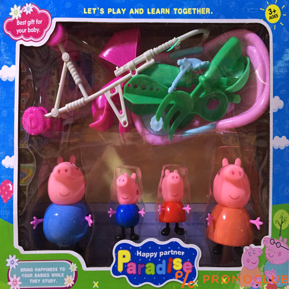 Peppa pig Цялото семейство с играчките им за парка