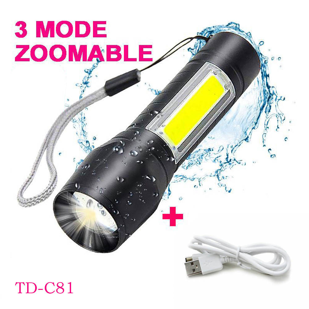 USB LED фенерче TD-C81 + 3W COB светодиод, с телескопичен зуум