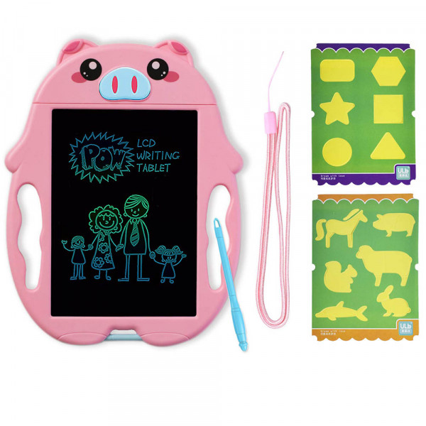 Вечен цветен детски LCD таблет РОЗОВ ПРАСЧО,  за чертане, писане, рисуване, 2 стилуса, BFO