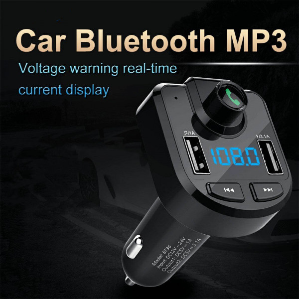 Мощен атвтомобилен Bluetooth трансмитер Car Kit BT36, с USB зарядно, 12-24V